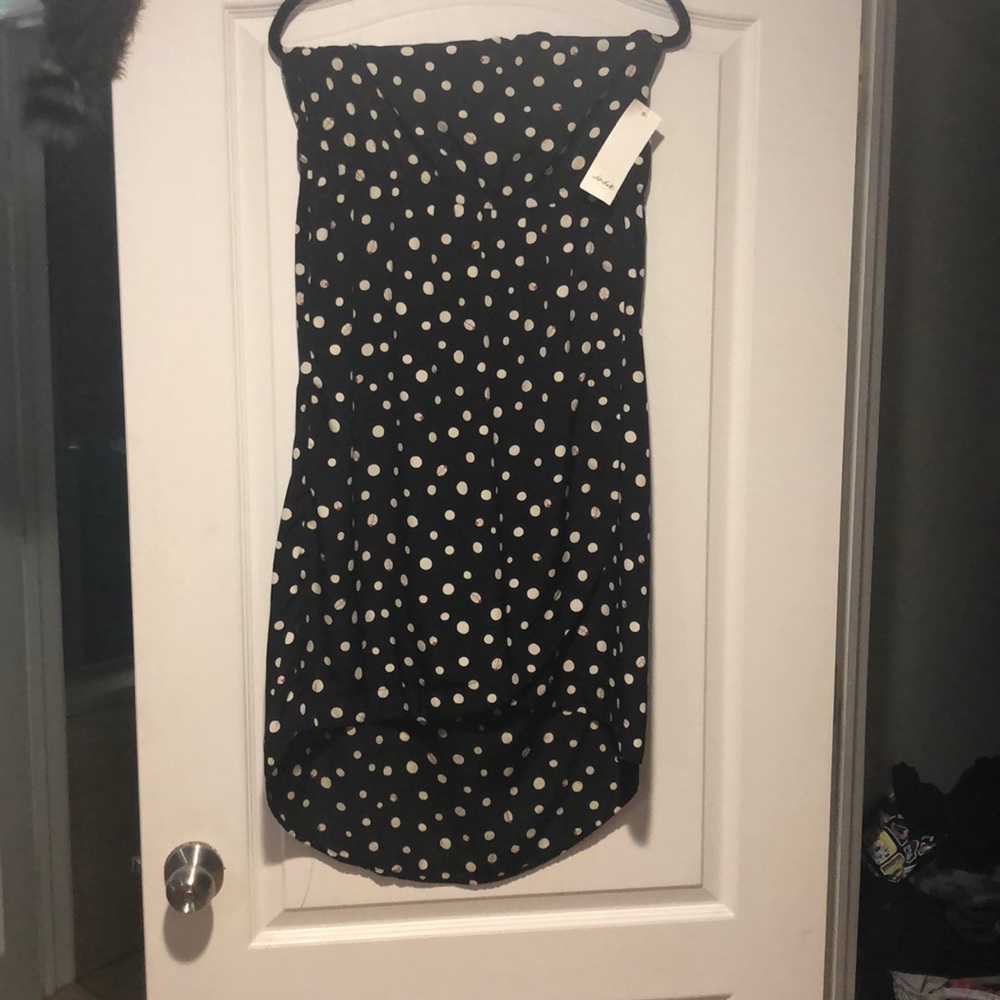 Strapless black and white polka dot dress by Sosie